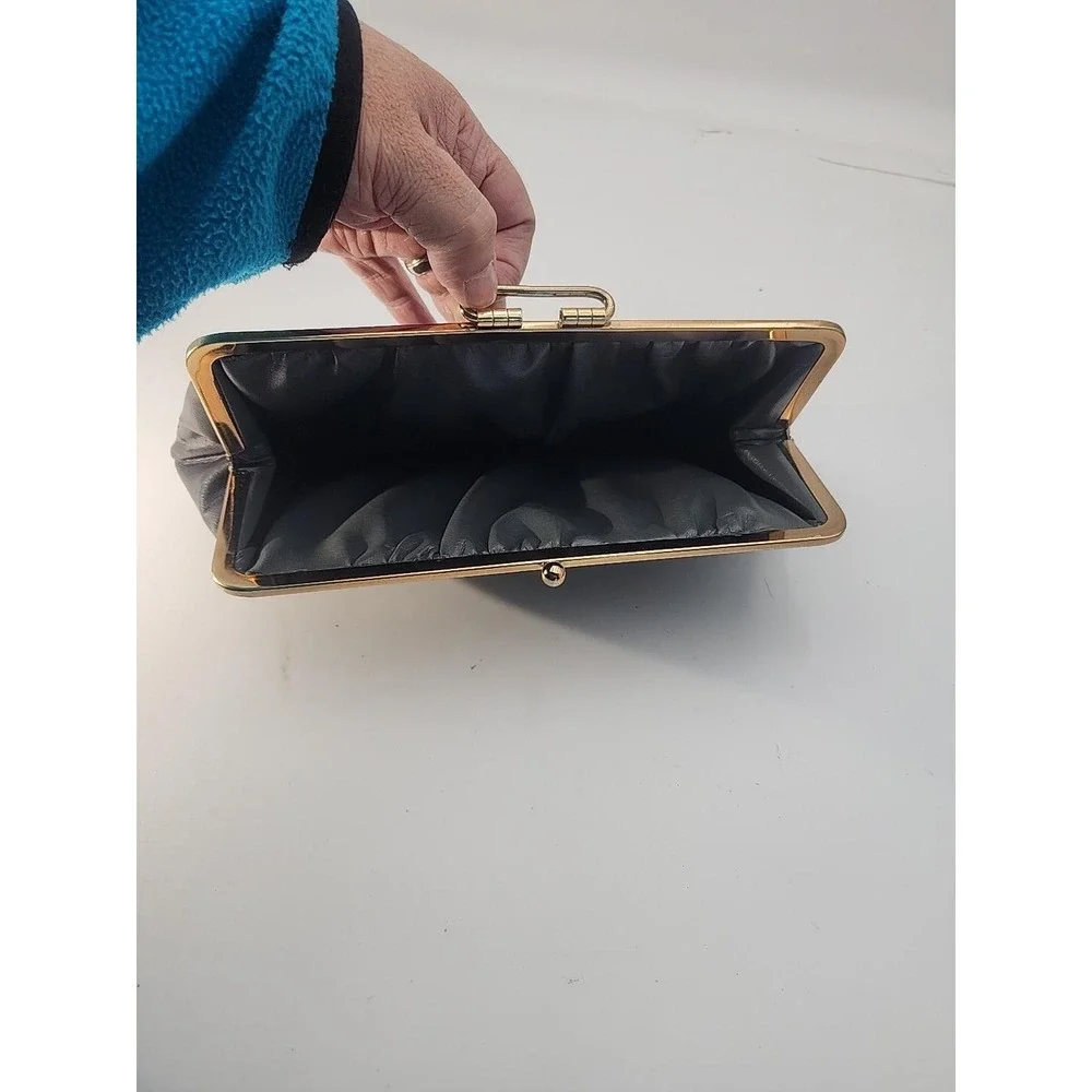 Vintage MCM Black Leather Clutch Evening Cocktails Hinged Hand‎ Bag